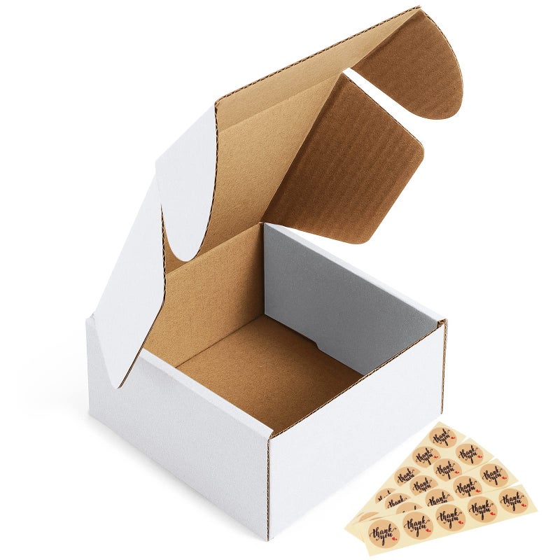 Eupako 4x4x2" Corrugated Box Mailers 50 Pack White Cardboard Small Shipping Boxes for Mailing (with 50 Stickers) - Image 1